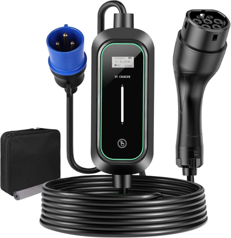 Carregador portátil Type 2 para carro eléctrico com tomada CEE